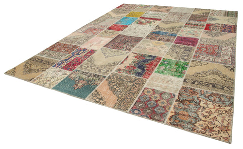 Kırk Yama Bej Patchwork Pamuk Yün El Dokuma Halısı 304x402 Agacan