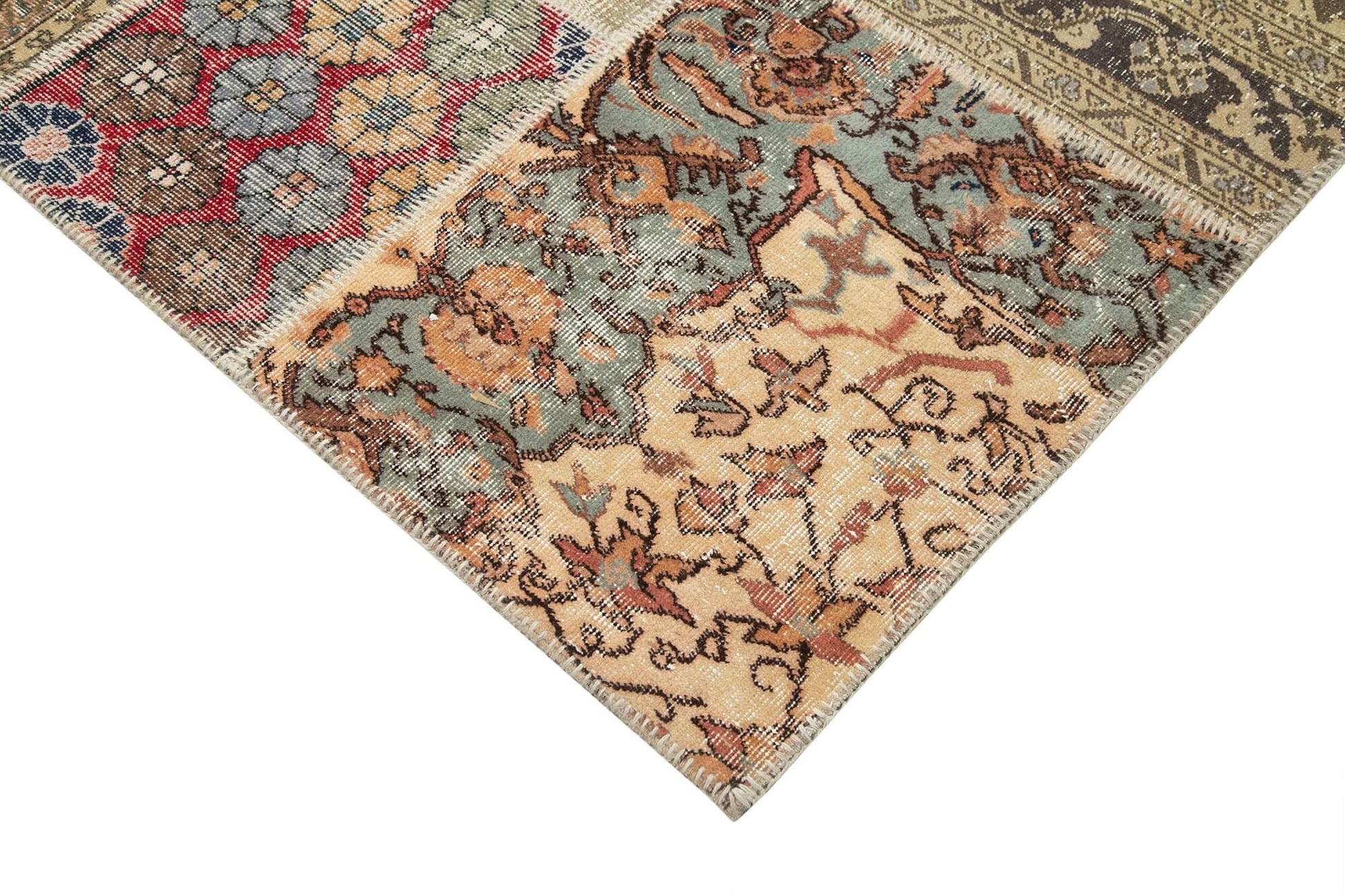 Kırk Yama Bej Patchwork Pamuk Yün El Dokuma Halısı 304x402 Agacan