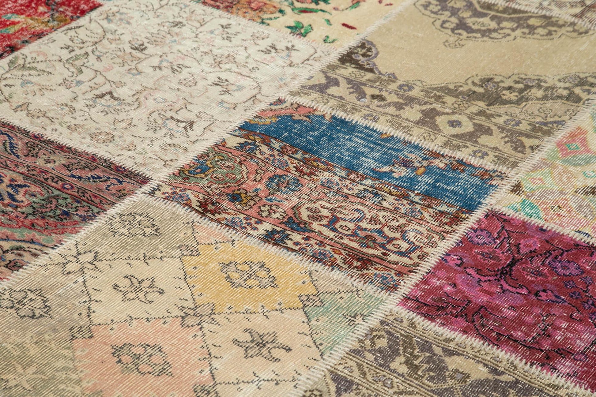 Kırk Yama Bej Patchwork Pamuk Yün El Dokuma Halısı 304x402 Agacan