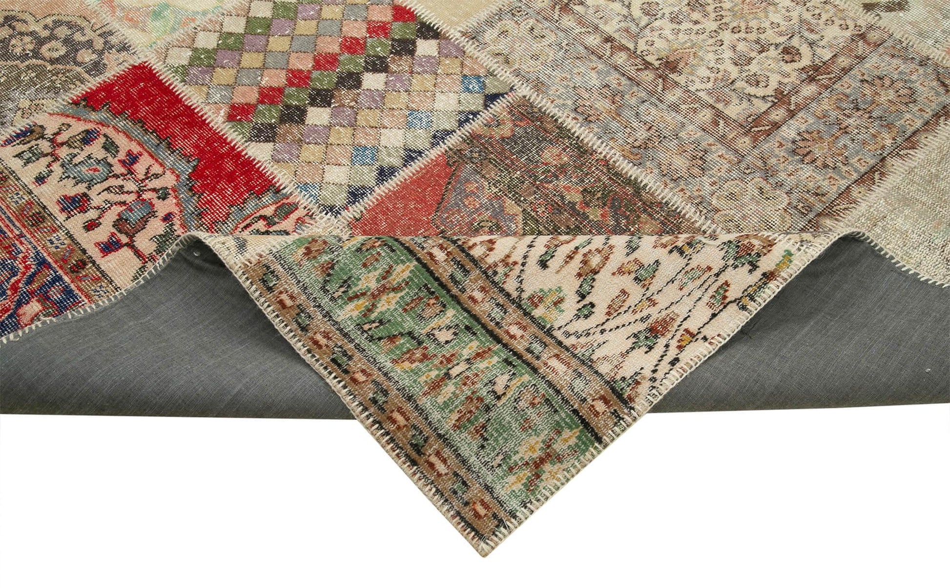 Kırk Yama Bej Patchwork Pamuk Yün El Dokuma Halısı 304x402 Agacan