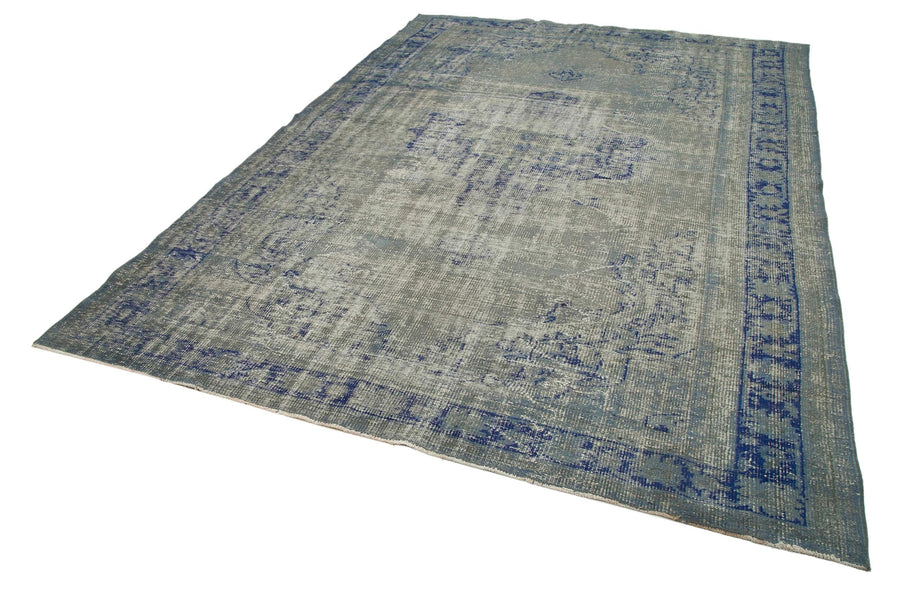 Overdyed Vintage Mavi Eskitme Pamuk Yün El Dokuma Halısı 226x332 Agacan