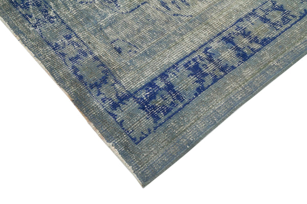 Overdyed Vintage Mavi Eskitme Pamuk Yün El Dokuma Halısı 226x332 Agacan