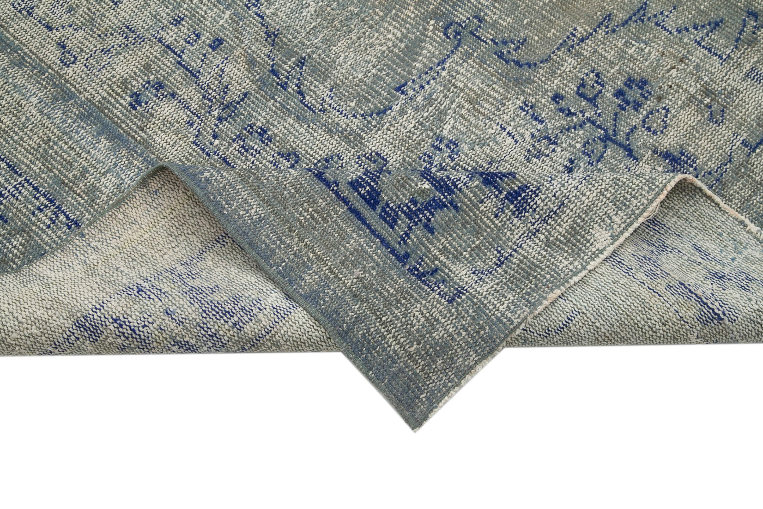 Overdyed Vintage Mavi Eskitme Pamuk Yün El Dokuma Halısı 226x332 Agacan