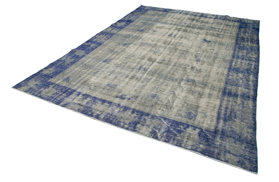 Overdyed Vintage Mavi Eskitme Pamuk Yün El Dokuma Halısı 232x337 Agacan