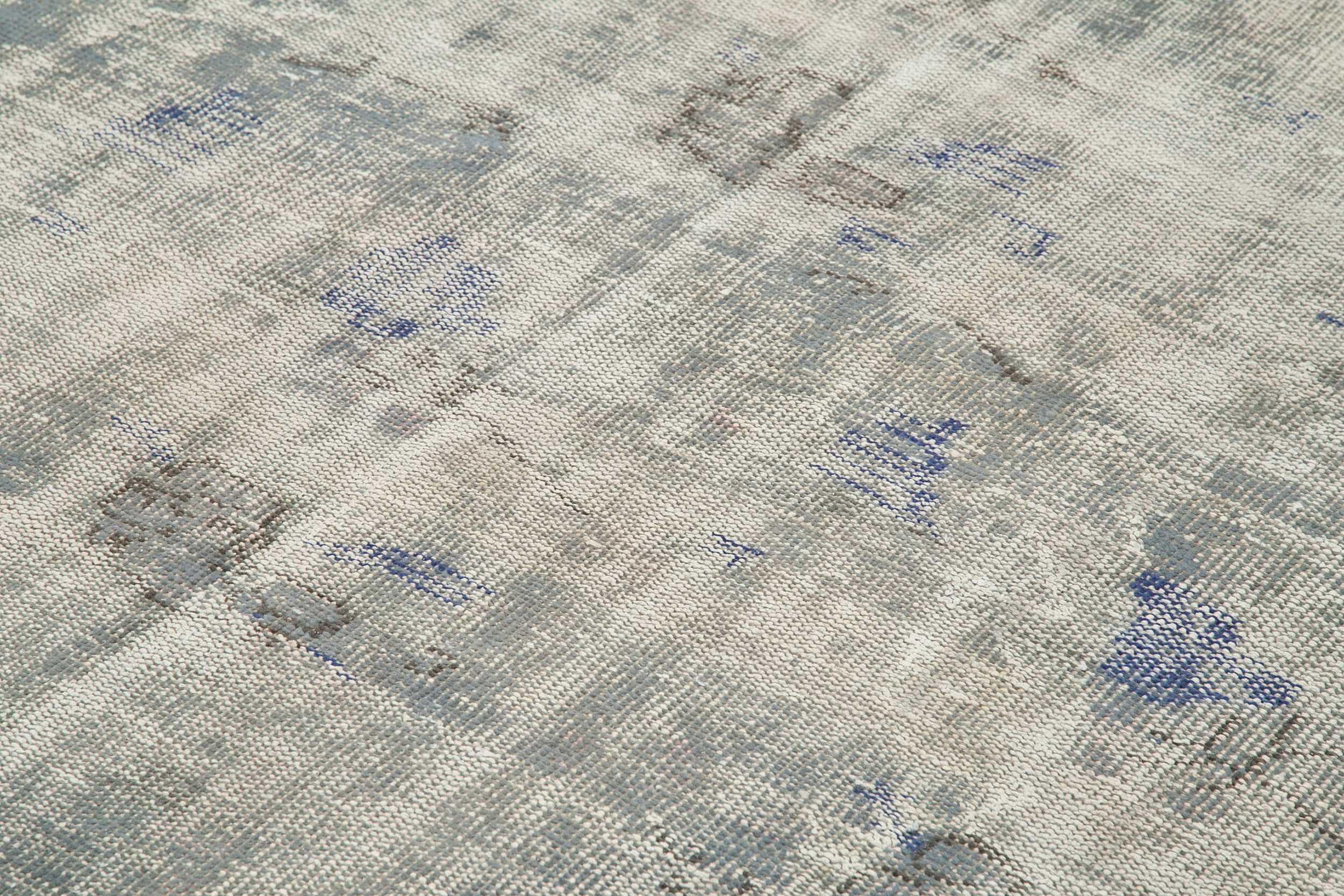 Overdyed Vintage Mavi Eskitme Pamuk Yün El Dokuma Halısı 232x337 Agacan