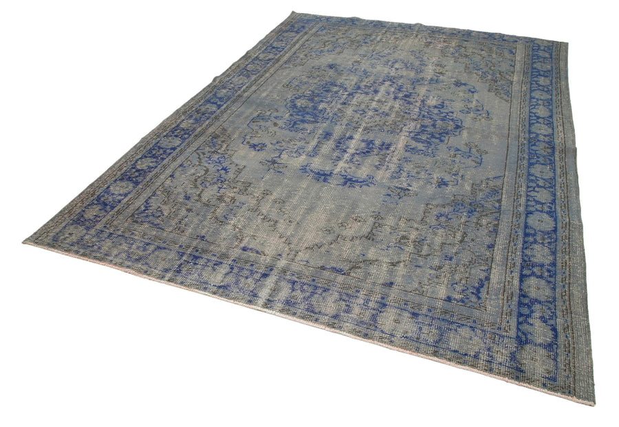 Overdyed Vintage Gri Eskitme Pamuk Yün El Dokuma Halısı 212x311 Agacan