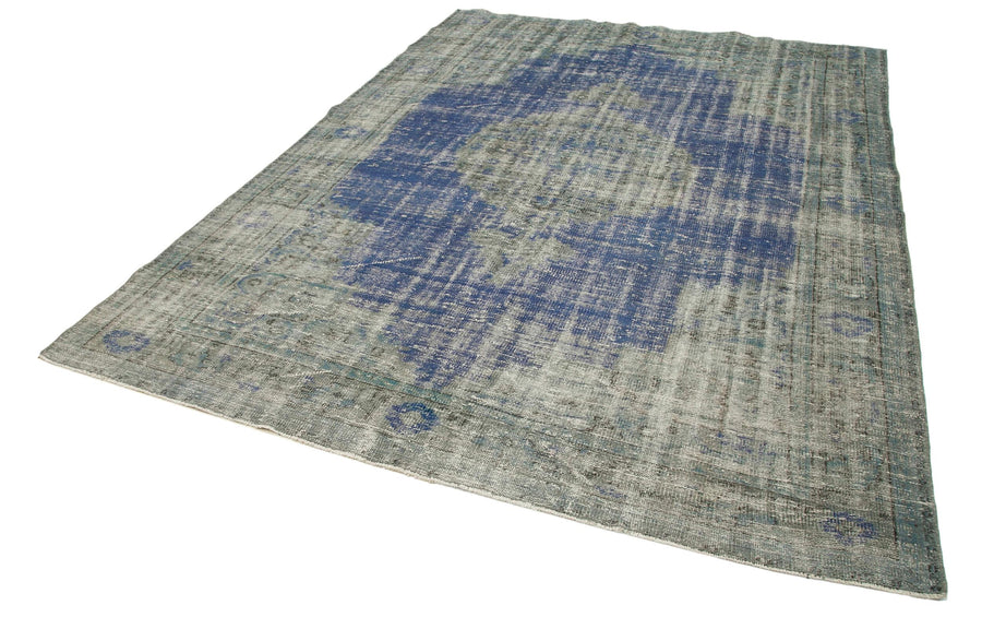 Overdyed Vintage Mavi Eskitme Pamuk Yün El Dokuma Halısı 220x300 Agacan
