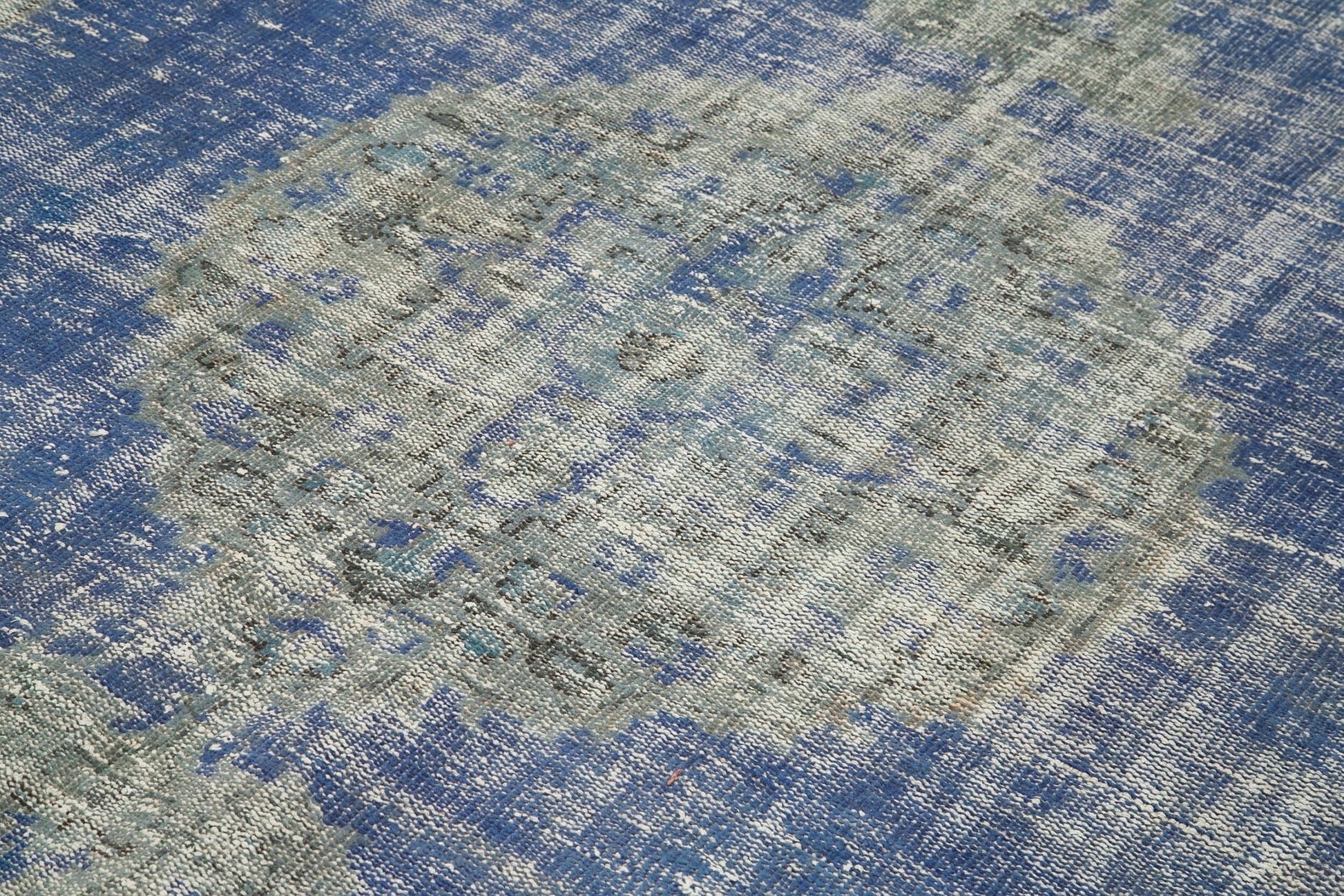 Overdyed Vintage Mavi Eskitme Pamuk Yün El Dokuma Halısı 220x300 Agacan