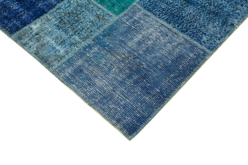 Kırk Yama Mavi Patchwork Pamuk Yün El Dokuma Halısı 258x356 Agacan