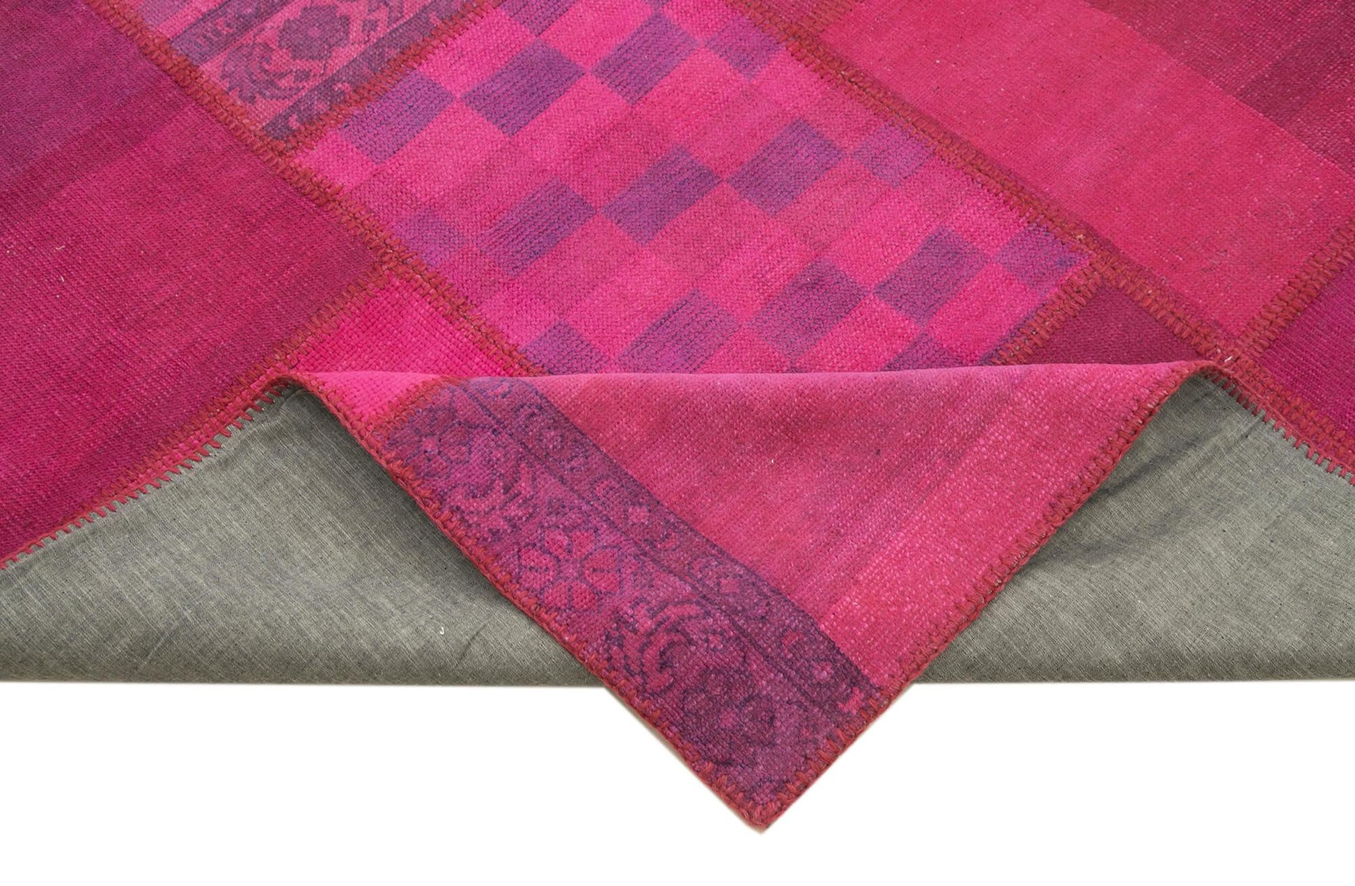 Kırk Yama Pembe Patchwork Pamuk Yün El Dokuma Halısı 254x350 Agacan