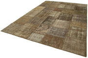 Kırk Yama Kahverengi Patchwork Pamuk Yün El Dokuma Halısı 253x355 Agacan