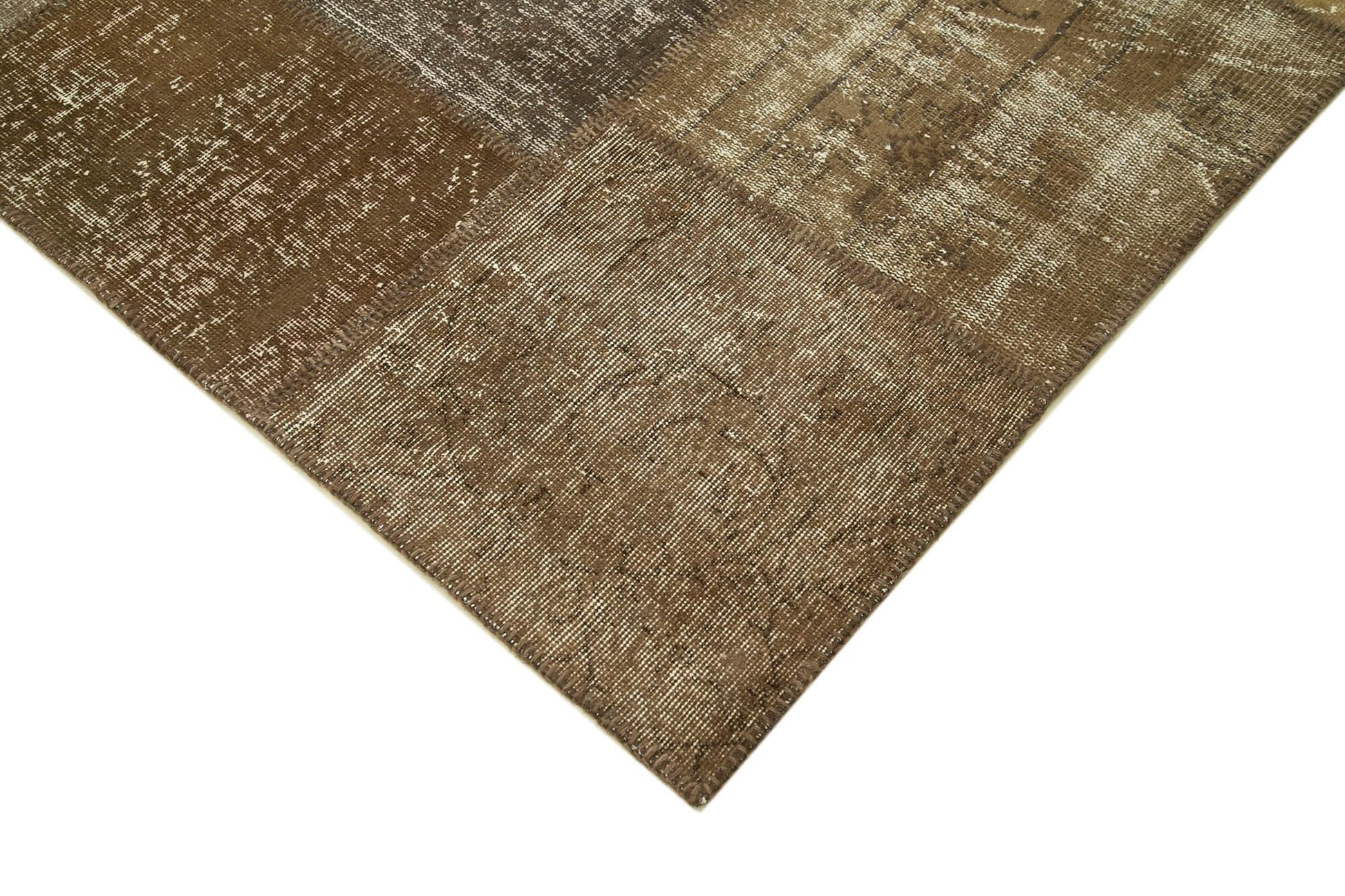 Kırk Yama Kahverengi Patchwork Pamuk Yün El Dokuma Halısı 253x355 Agacan