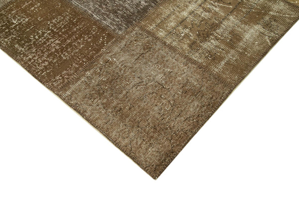 Kırk Yama Kahverengi Patchwork Pamuk Yün El Dokuma Halısı 253x355 Agacan