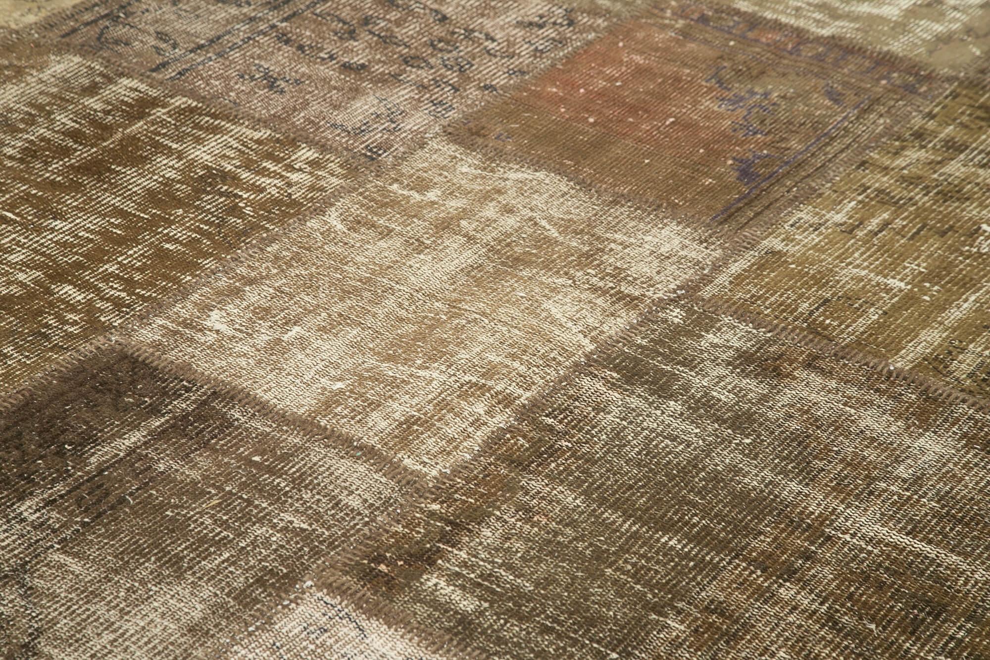 Kırk Yama Kahverengi Patchwork Pamuk Yün El Dokuma Halısı 253x355 Agacan