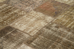 Kırk Yama Kahverengi Patchwork Pamuk Yün El Dokuma Halısı 253x355 Agacan