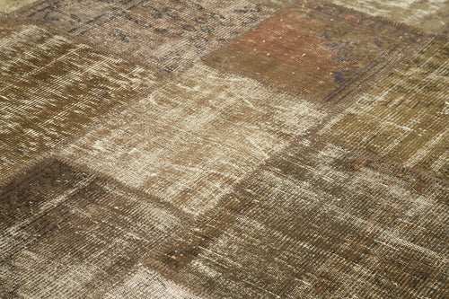 Kırk Yama Kahverengi Patchwork Pamuk Yün El Dokuma Halısı 253x355 Agacan
