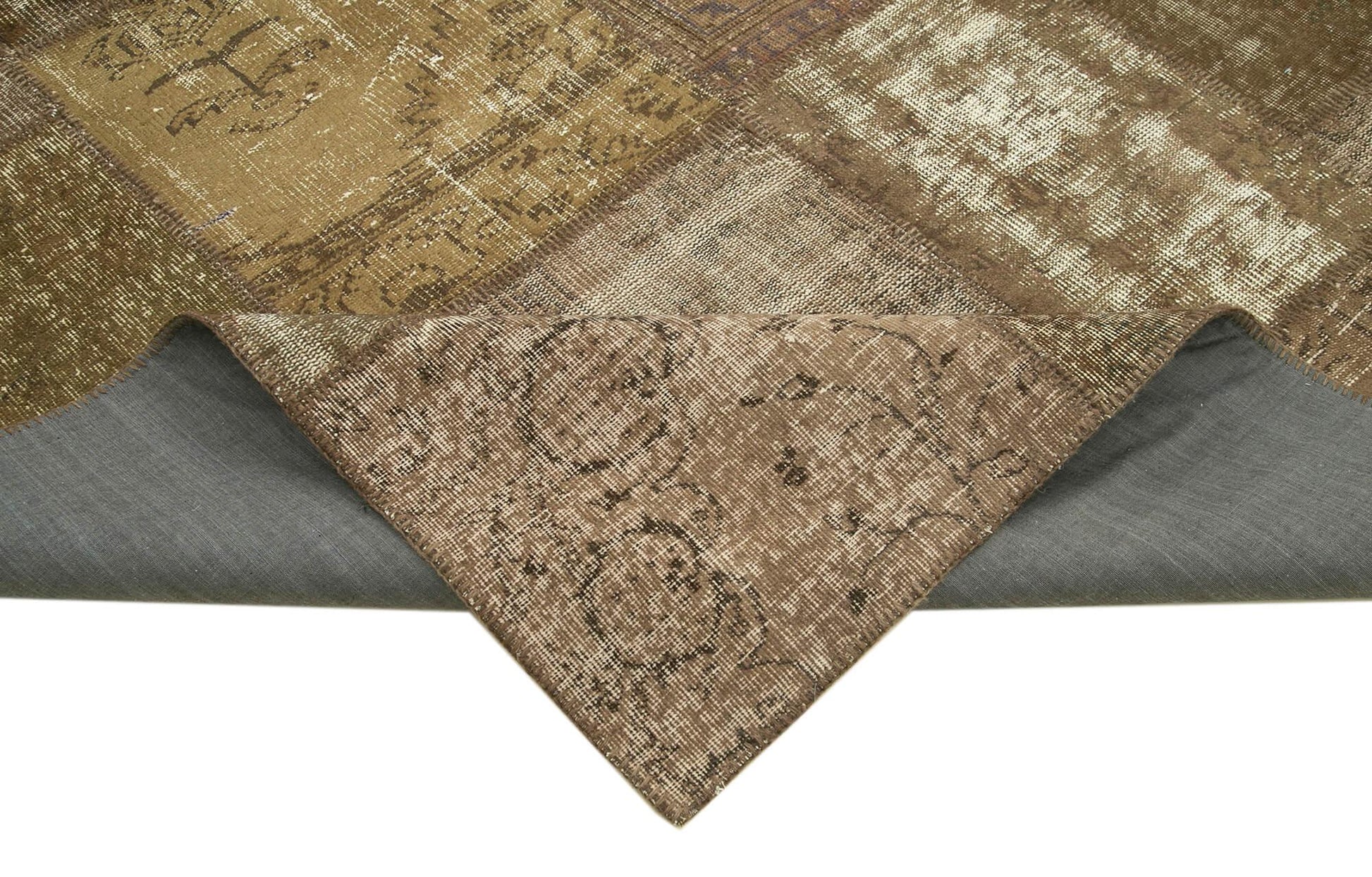 Kırk Yama Kahverengi Patchwork Pamuk Yün El Dokuma Halısı 253x355 Agacan