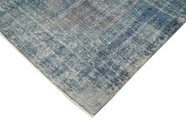 Overdyed Vintage Mavi Eskitme Pamuk Yün El Dokuma Halısı 215x317 Agacan