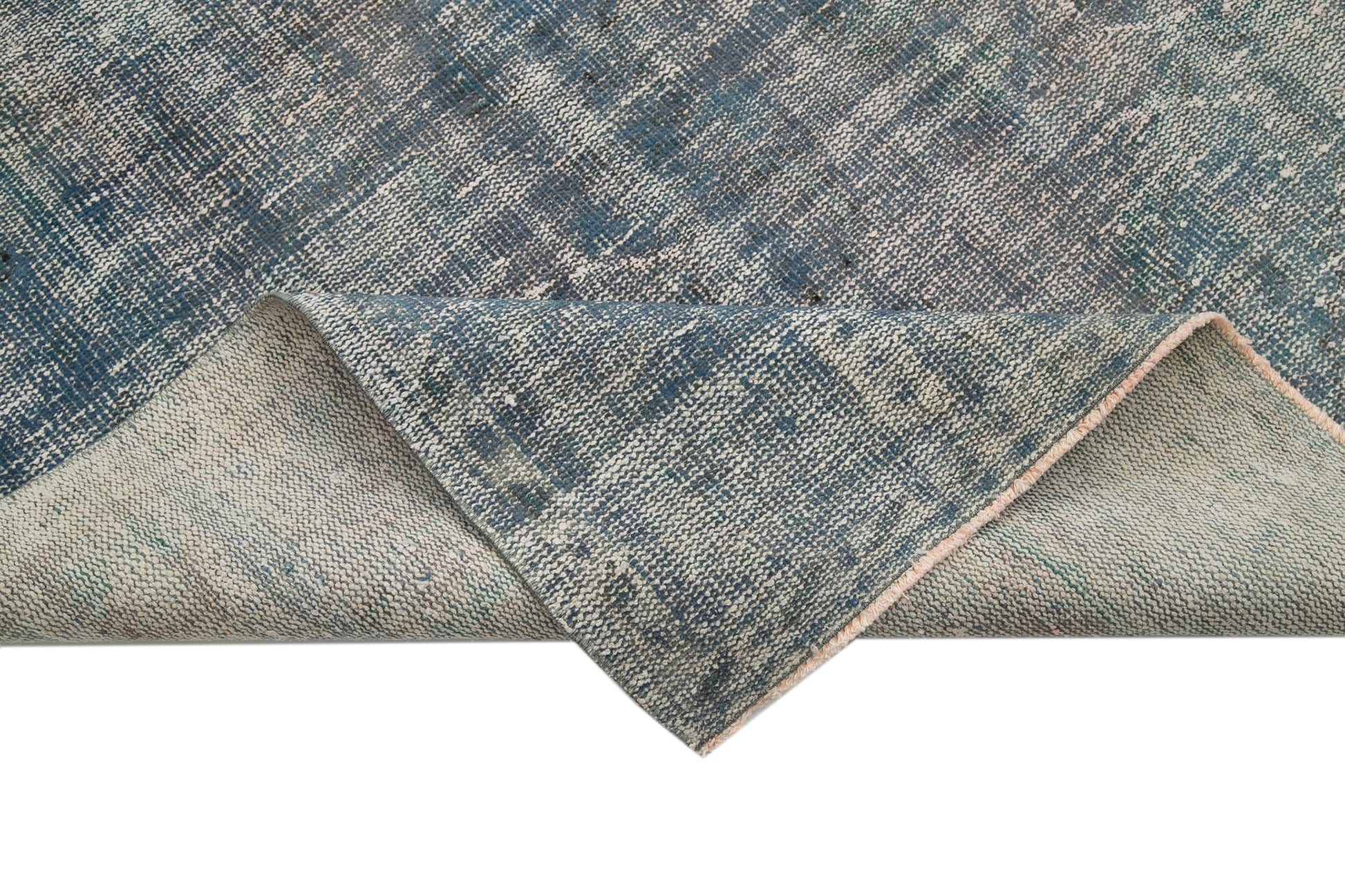 Overdyed Vintage Mavi Eskitme Pamuk Yün El Dokuma Halısı 215x317 Agacan