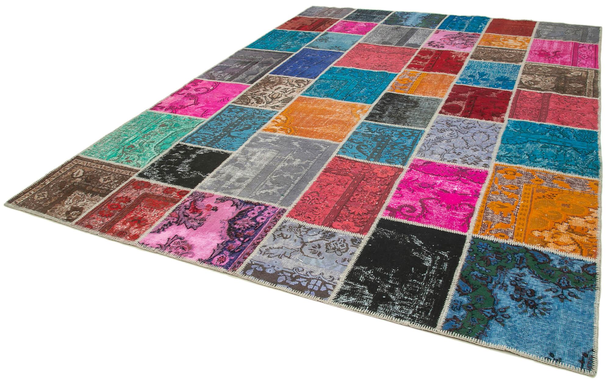 Kırk Yama Pembe Patchwork Pamuk Yün El Dokuma Halısı 278x366 Agacan