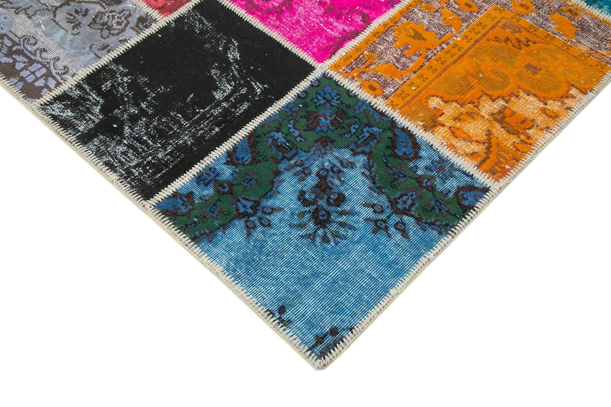 Kırk Yama Pembe Patchwork Pamuk Yün El Dokuma Halısı 278x366 Agacan