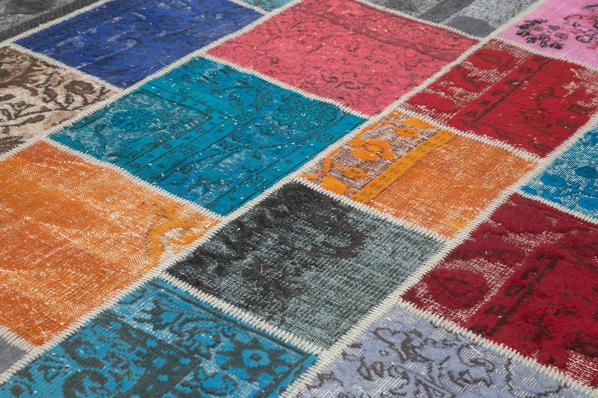 Kırk Yama Pembe Patchwork Pamuk Yün El Dokuma Halısı 278x366 Agacan
