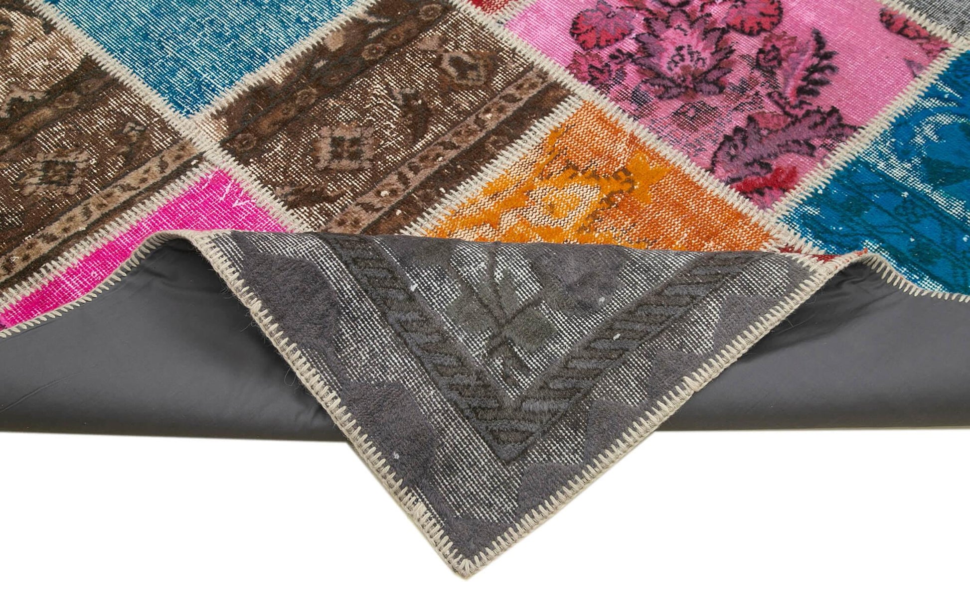Kırk Yama Pembe Patchwork Pamuk Yün El Dokuma Halısı 278x366 Agacan