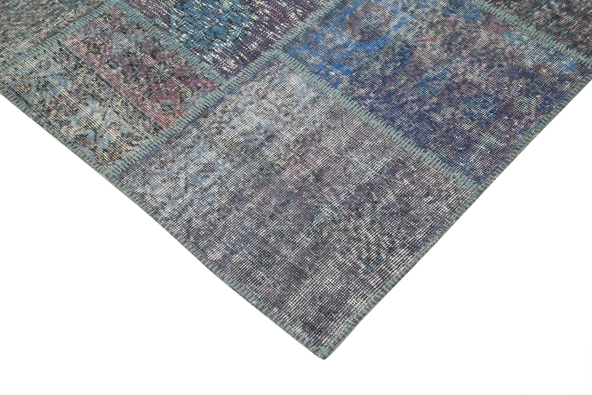 Kırk Yama Mavi Patchwork Pamuk Yün El Dokuma Halısı 251x354 Agacan