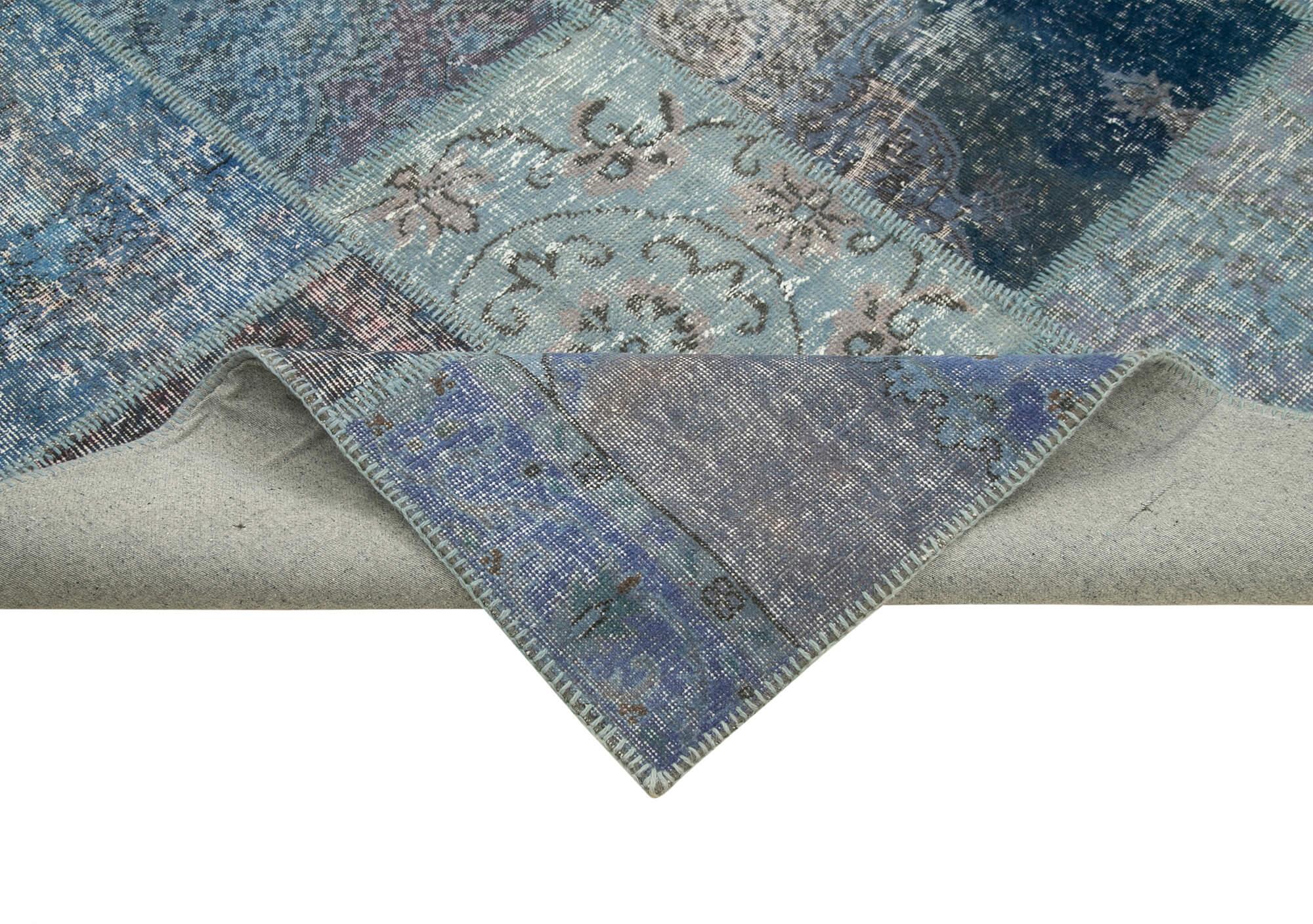 Kırk Yama Mavi Patchwork Pamuk Yün El Dokuma Halısı 251x354 Agacan