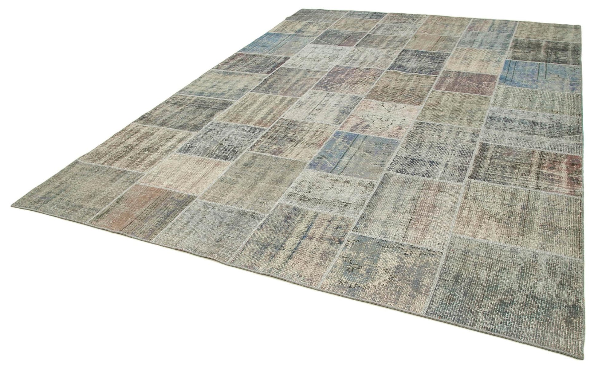 Kırk Yama Gri Patchwork Pamuk Yün El Dokuma Halısı 258x352 Agacan