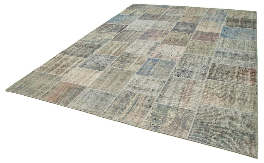 Kırk Yama Gri Patchwork Pamuk Yün El Dokuma Halısı 258x352 Agacan