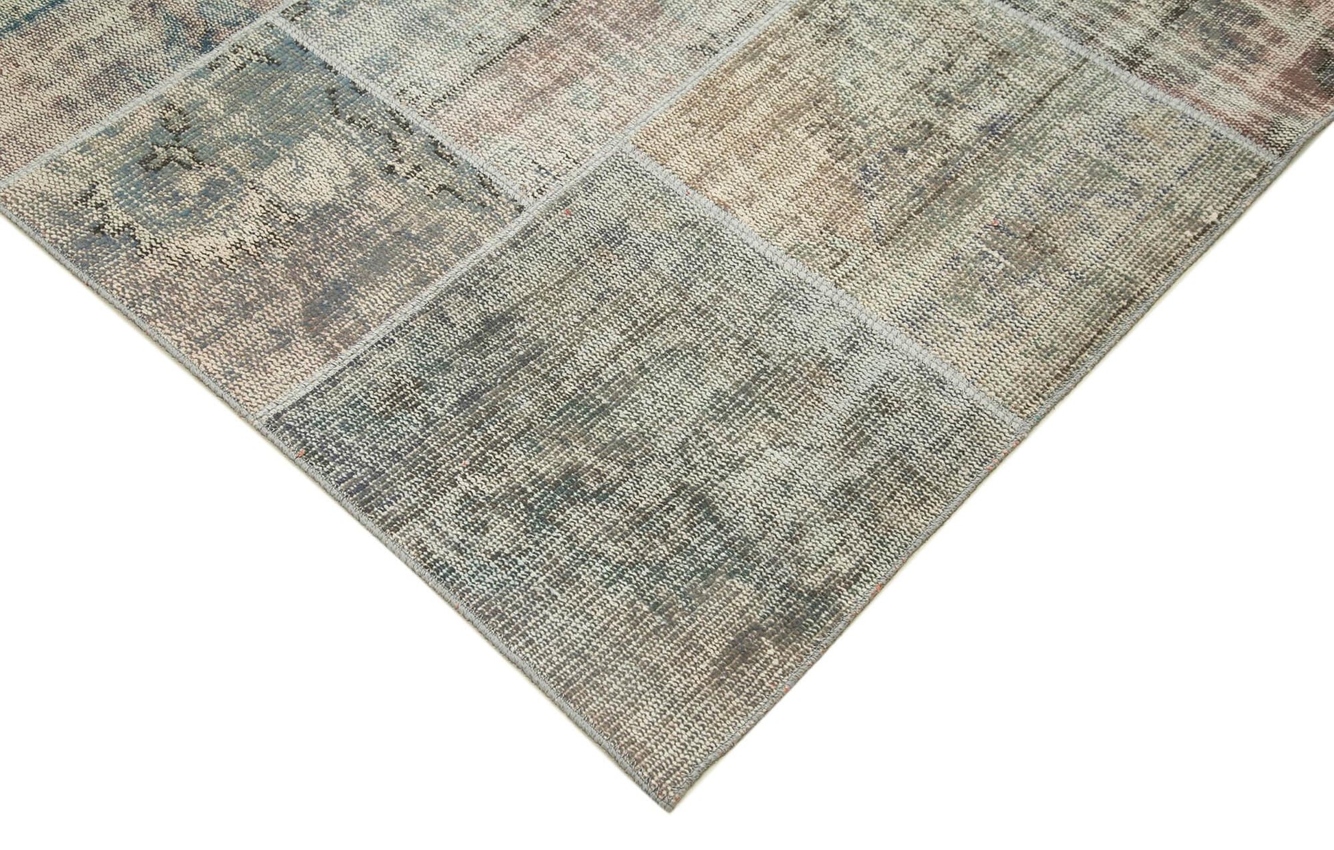 Kırk Yama Gri Patchwork Pamuk Yün El Dokuma Halısı 258x352 Agacan