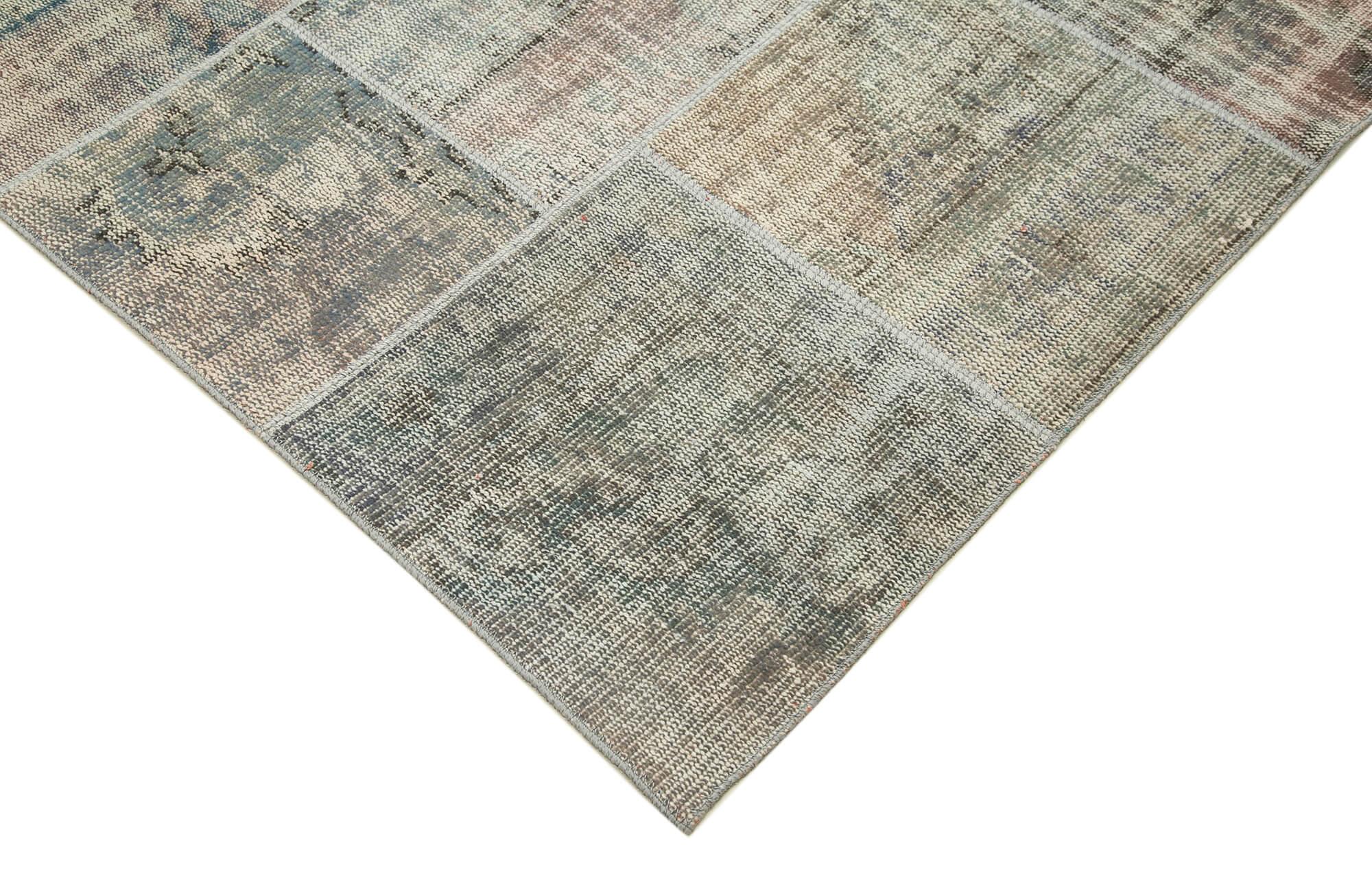 Kırk Yama Gri Patchwork Pamuk Yün El Dokuma Halısı 258x352 Agacan