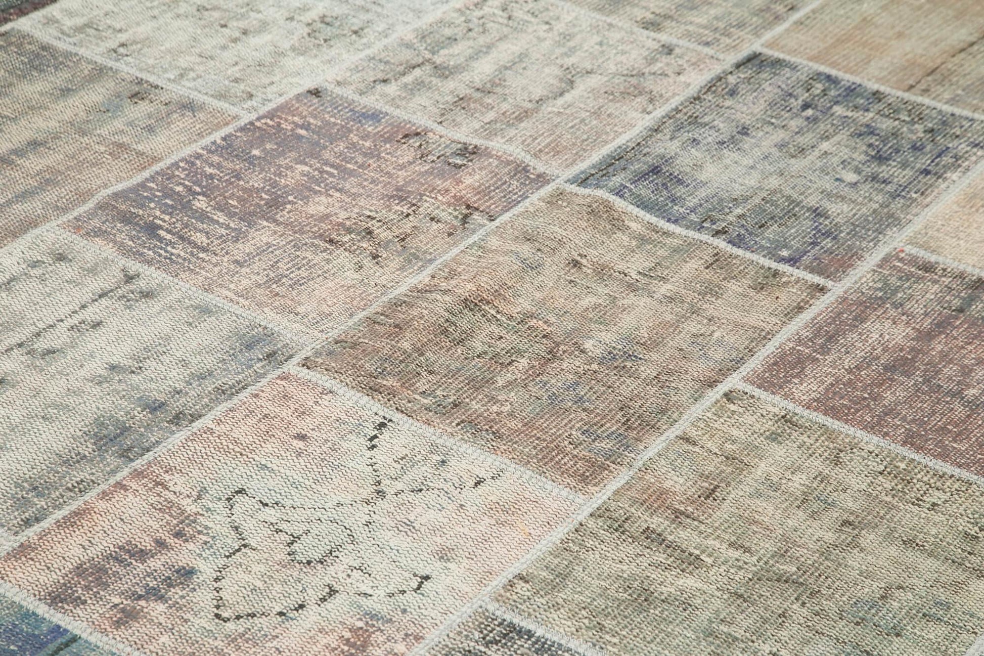 Kırk Yama Gri Patchwork Pamuk Yün El Dokuma Halısı 258x352 Agacan