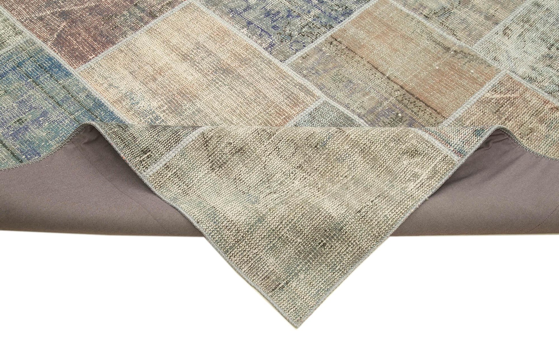 Kırk Yama Gri Patchwork Pamuk Yün El Dokuma Halısı 258x352 Agacan