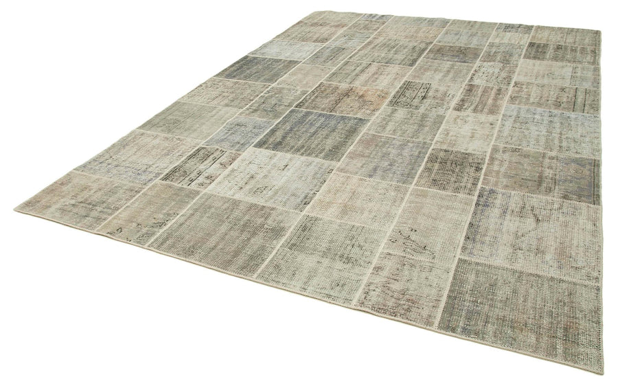 Kırk Yama Gri Patchwork Pamuk Yün El Dokuma Halısı 250x350 Agacan
