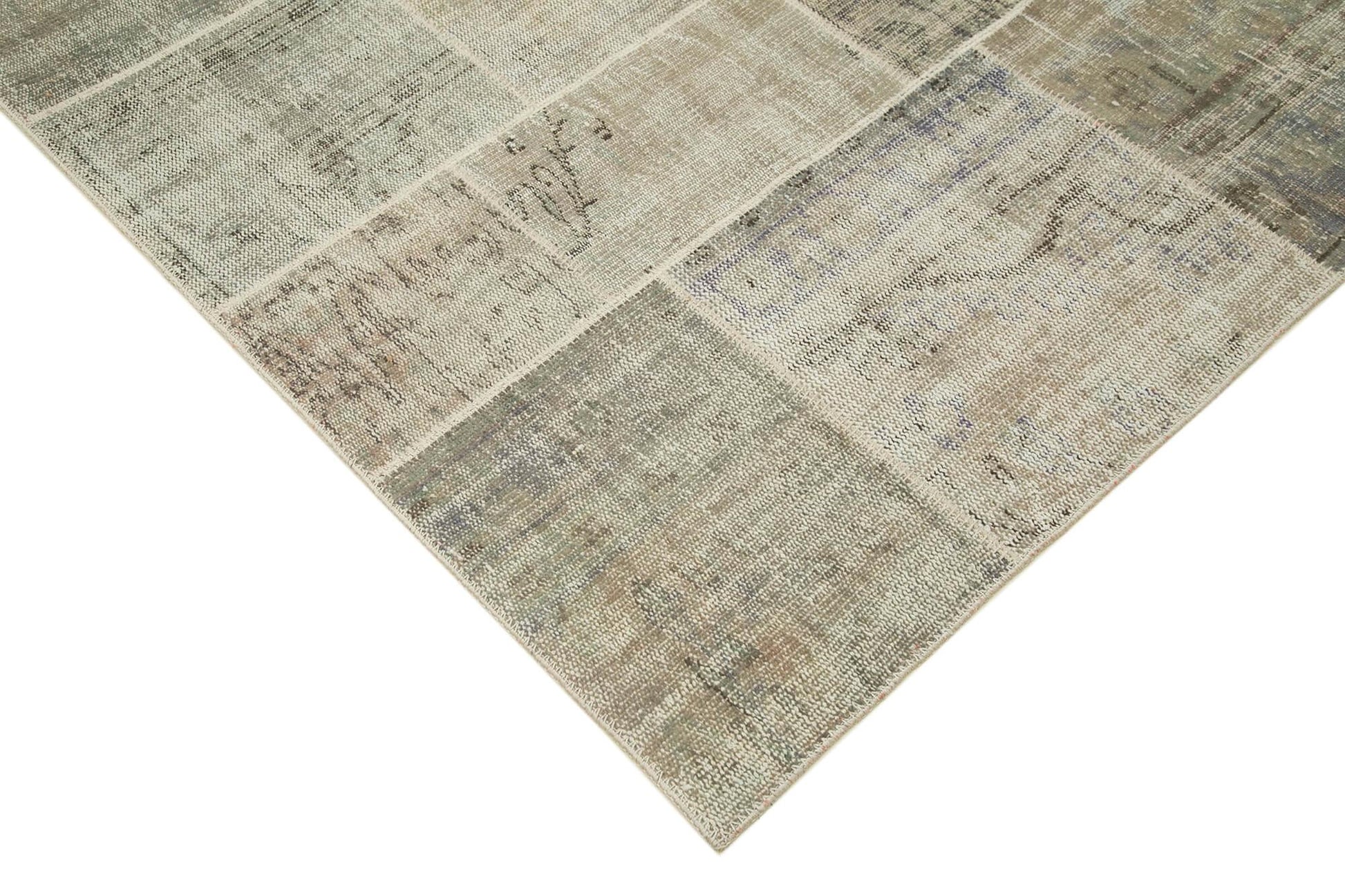 Kırk Yama Gri Patchwork Pamuk Yün El Dokuma Halısı 250x350 Agacan