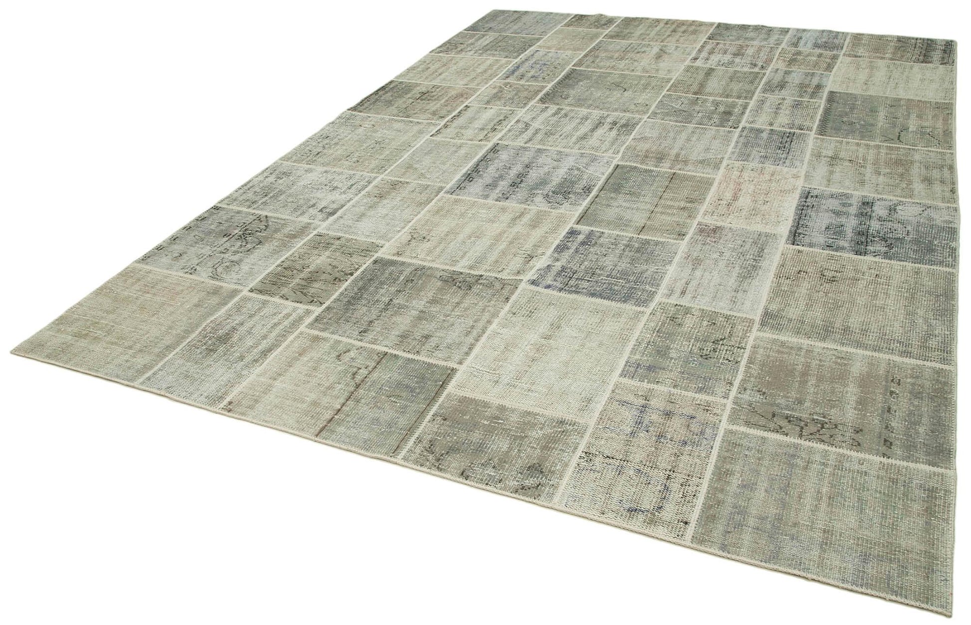 Kırk Yama Gri Patchwork Pamuk Yün El Dokuma Halısı 250x350 Agacan
