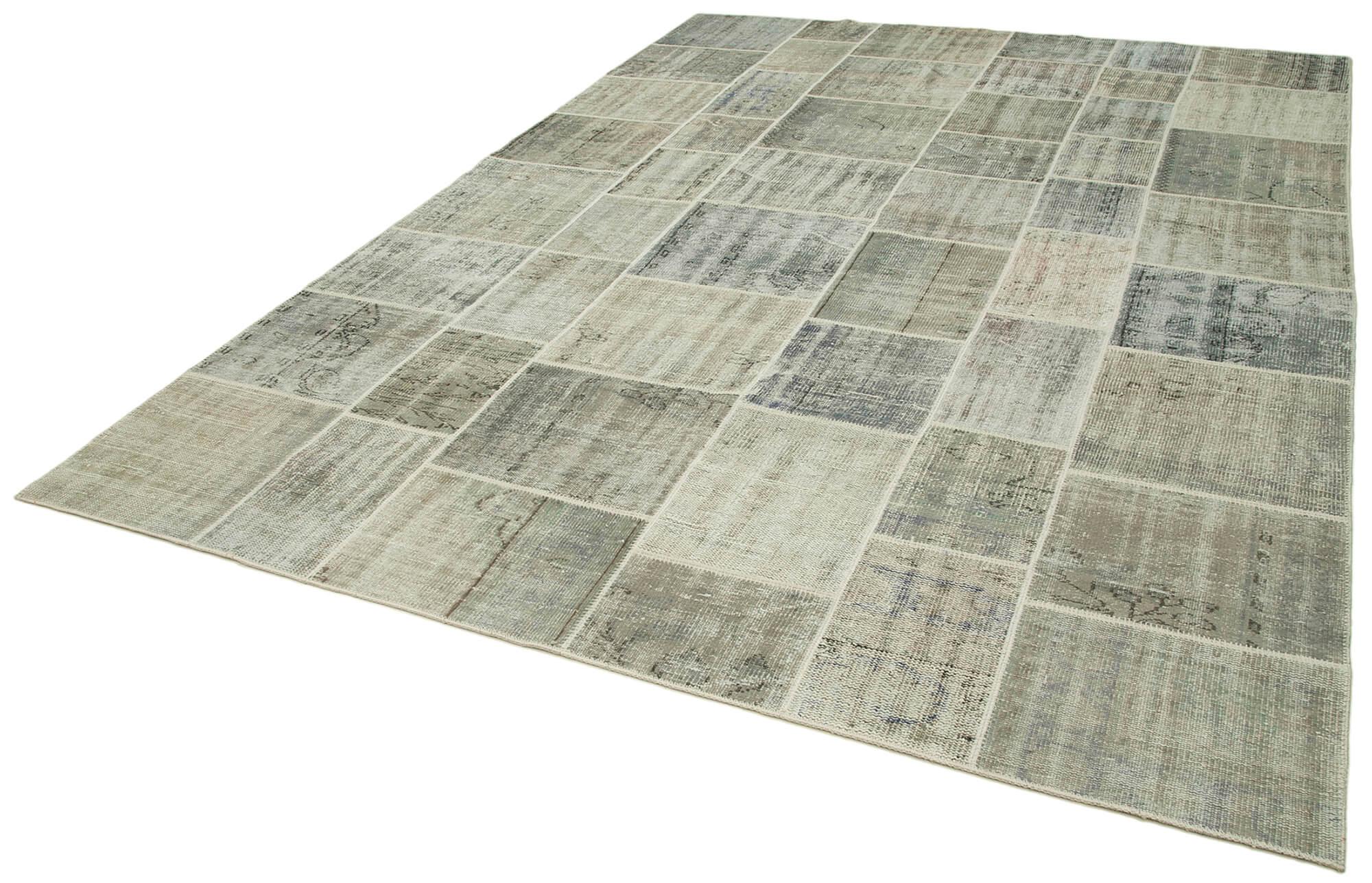 Kırk Yama Gri Patchwork Pamuk Yün El Dokuma Halısı 250x350 Agacan