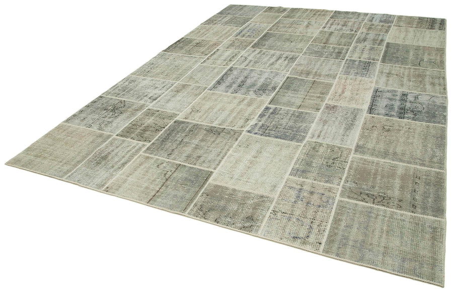 Kırk Yama Gri Patchwork Pamuk Yün El Dokuma Halısı 250x350 Agacan