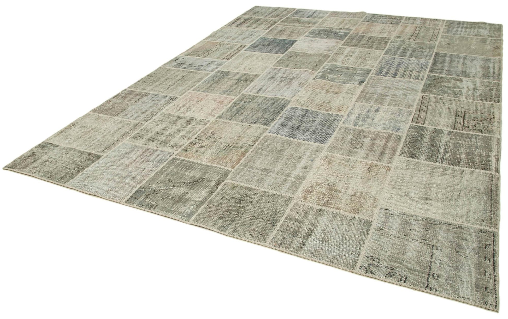 Kırk Yama Gri Patchwork Pamuk Yün El Dokuma Halısı 256x348 Agacan