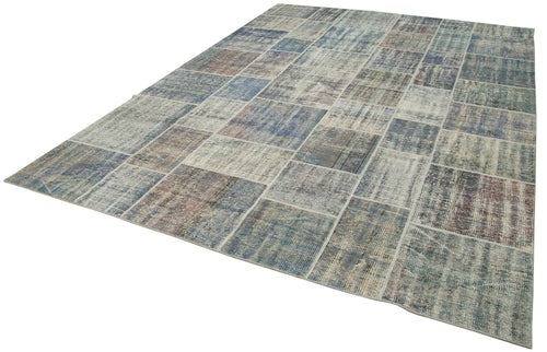 Kırk Yama Mavi Patchwork Pamuk Yün El Dokuma Halısı 251x355 Agacan
