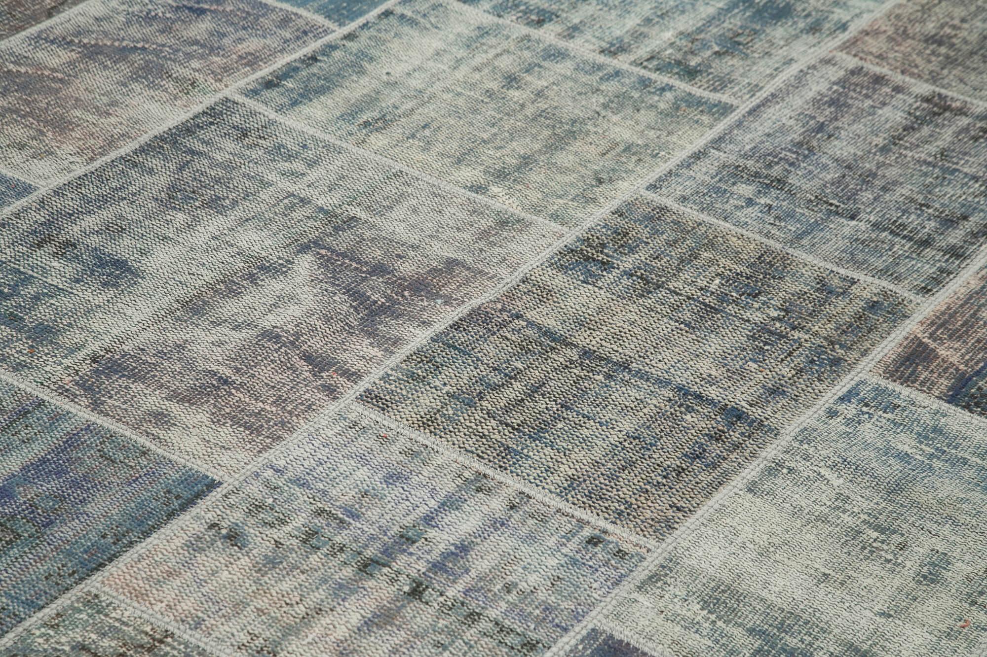 Kırk Yama Mavi Patchwork Pamuk Yün El Dokuma Halısı 251x355 Agacan