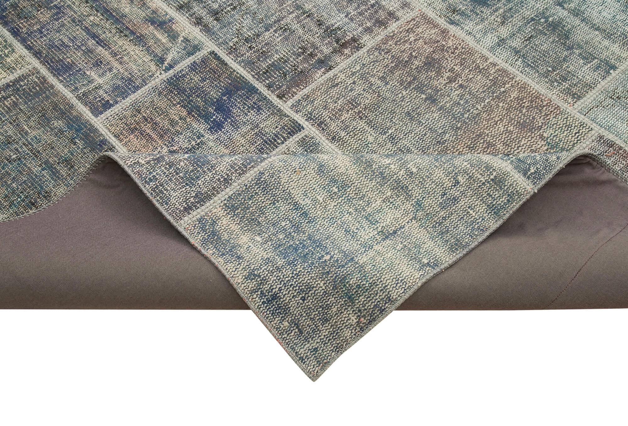 Kırk Yama Mavi Patchwork Pamuk Yün El Dokuma Halısı 251x355 Agacan