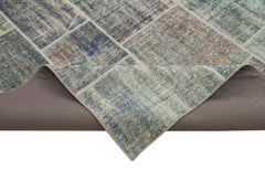 Kırk Yama Mavi Patchwork Pamuk Yün El Dokuma Halısı 251x355 Agacan