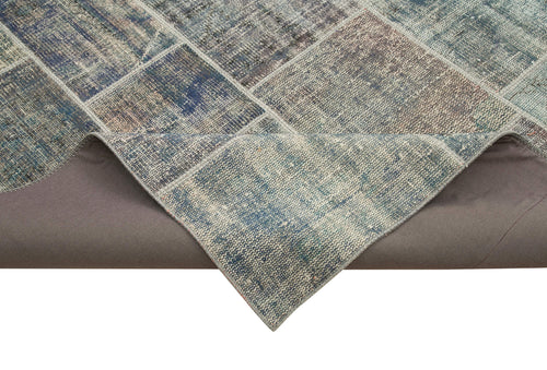 Kırk Yama Mavi Patchwork Pamuk Yün El Dokuma Halısı 251x355 Agacan