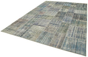 Kırk Yama Mavi Patchwork Pamuk Yün El Dokuma Halısı 250x357 Agacan