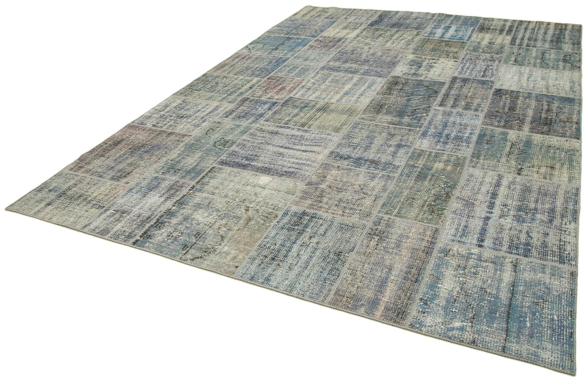 Kırk Yama Mavi Patchwork Pamuk Yün El Dokuma Halısı 250x357 Agacan