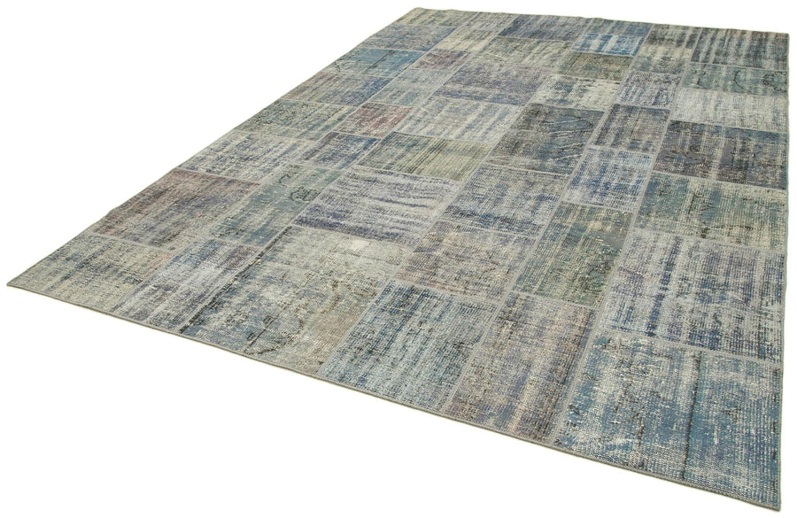 Kırk Yama Mavi Patchwork Pamuk Yün El Dokuma Halısı 250x357 Agacan