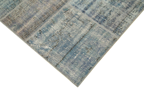 Kırk Yama Mavi Patchwork Pamuk Yün El Dokuma Halısı 250x357 Agacan